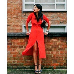 BNWT Topshop Poppy Red Mini Polka Dot Midi Dress US SIZE 10